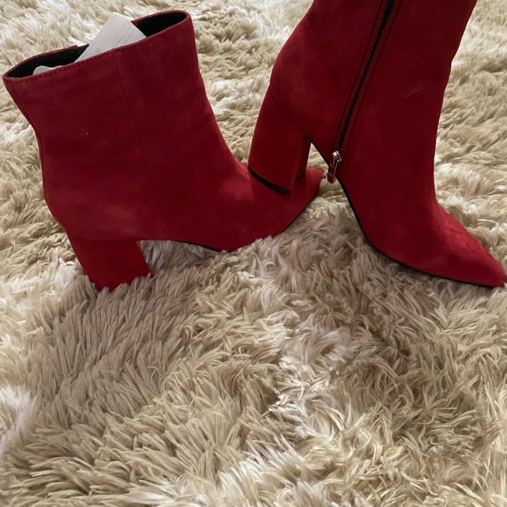 Marc Fisher Red Suede Booties Block Heel Size 7 - image 1